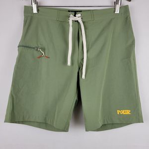Poler Board Shorts 8" Mens 32 Olive Green Hybrid Stretch Nylon Swim Hike Outdoor